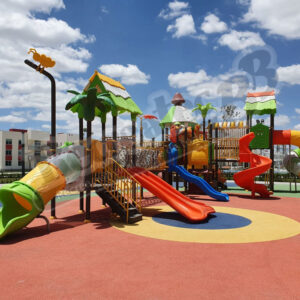 Diseño de piso EPDM con figuras de colores en parque infantil